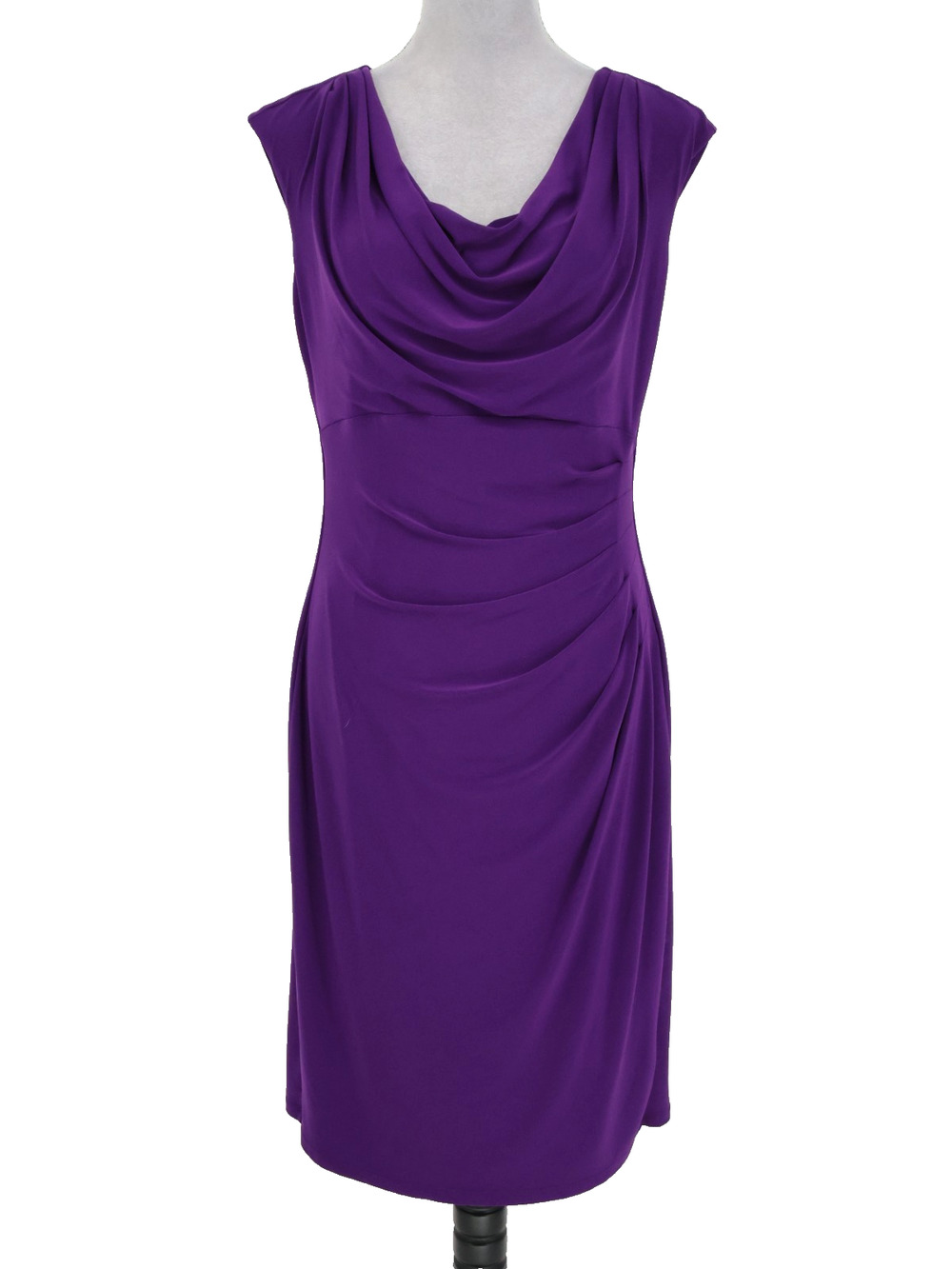 LRL Ralph Lauren Dress Womens 14 Grape Purple Stretch Knit Cowl Neck Ruched